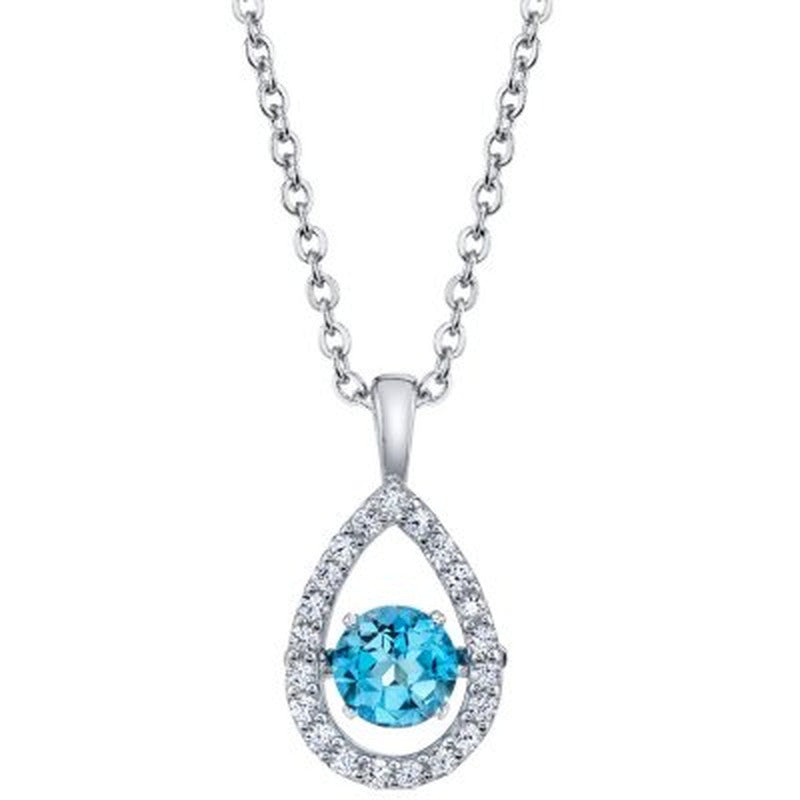 925 Sterling Dancing Blue Topaz and Lab Created White Sapphire Pendant and Ear S