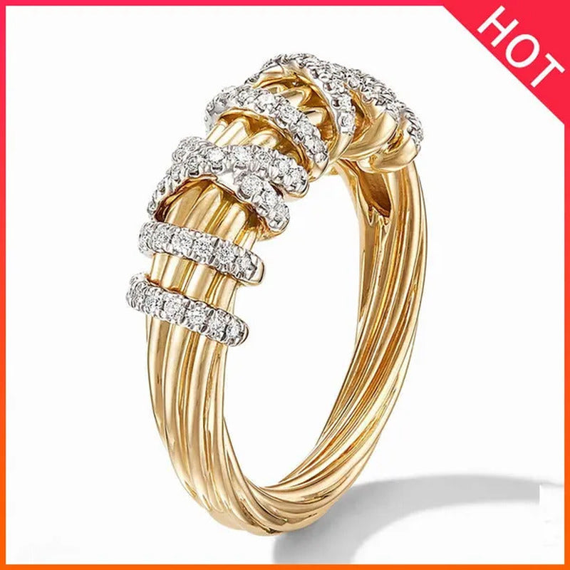 Exquisite Niche Charming Tree Vine Twist Zirconia Stong Ring Princess Romantic G