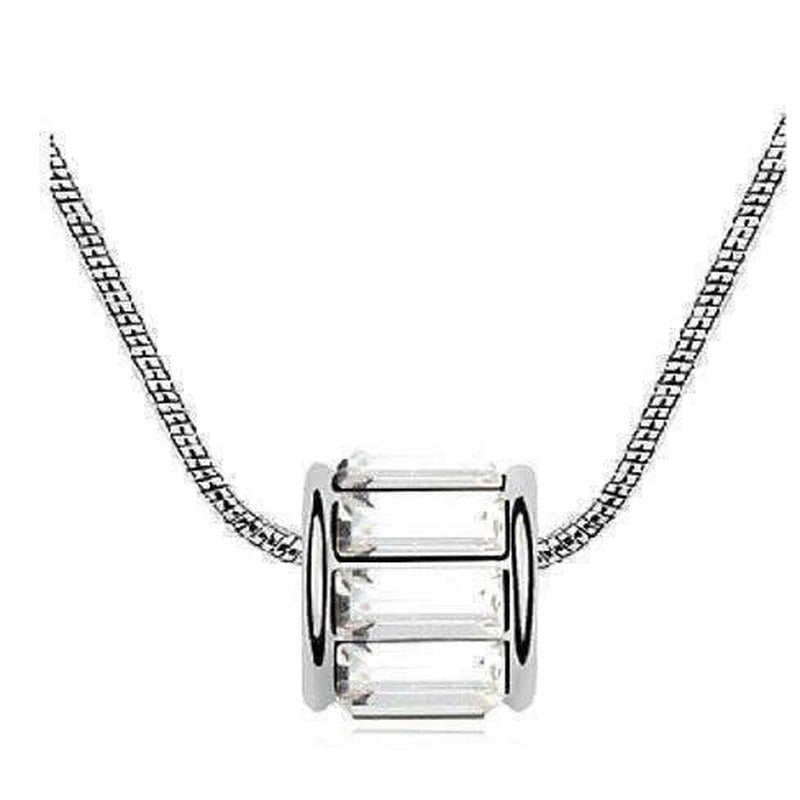 14K White Gold Plated Baguette IOBI Crystals Necklace for Woman in Four Colors