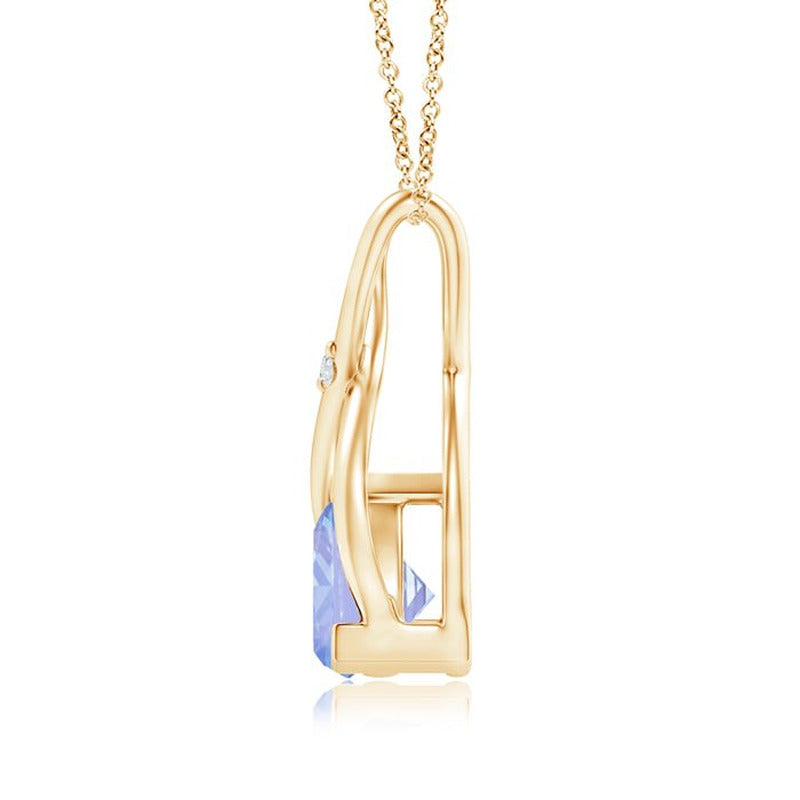 ANGARA Trillion Tanzanite Wishbone Pendant Necklace with Diamond in 14K Yellow G