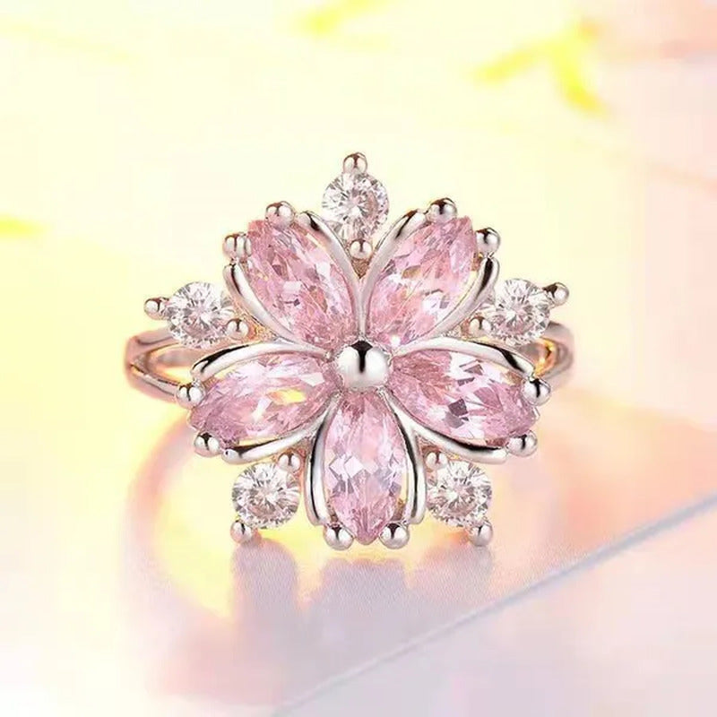 Elegant Women'S Flower Ring Luxury Pink Zircon Ring, Fashionable Flower Shape Wo