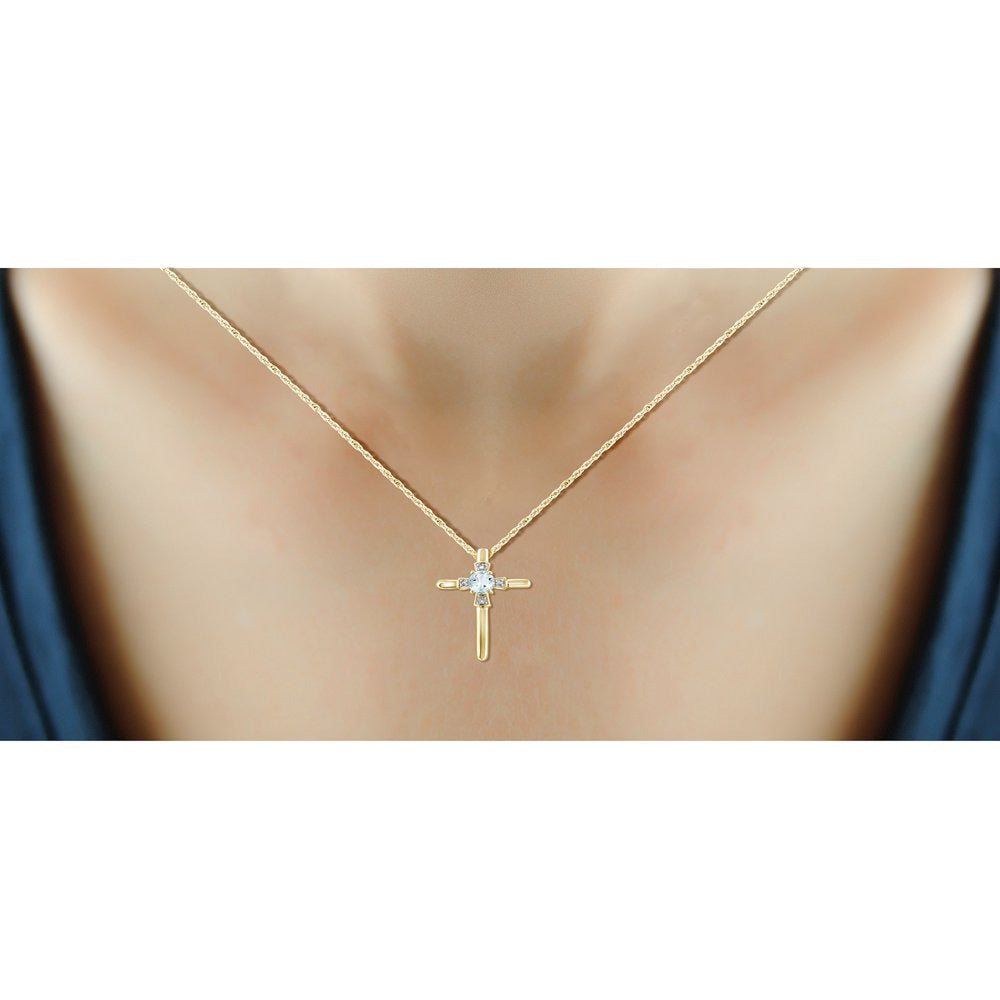 1/4 Carat T.G.W. Aquamarine and Accent White Diamond 14K Gold over Silver Cross