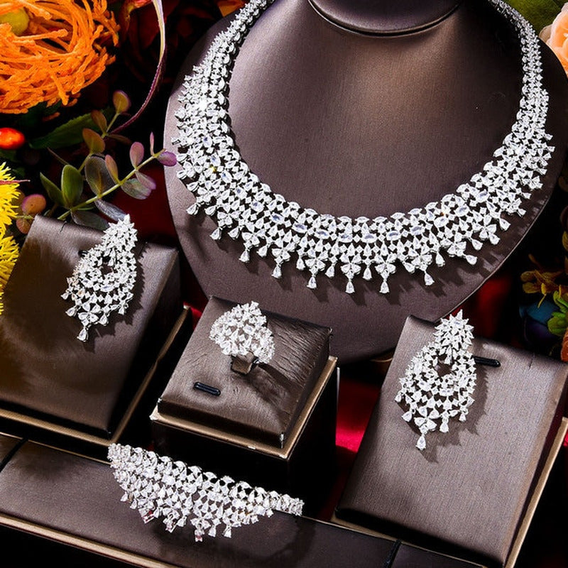 New Trendy Green Blue Mix UAE Jewelry Sets for Women Wedding Party Zircon CZ