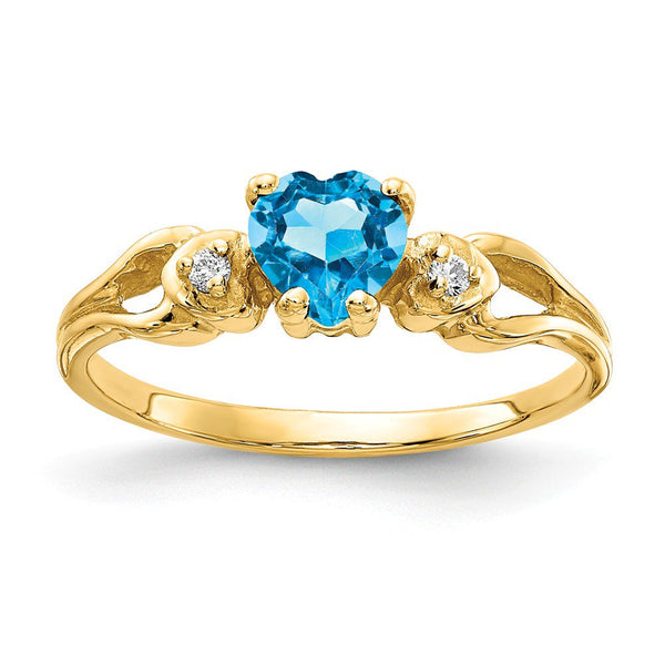 Solid 14K Yellow Gold 5Mm Heart Blue Topaz VS Diamond Engagement Ring Size 5 (.0