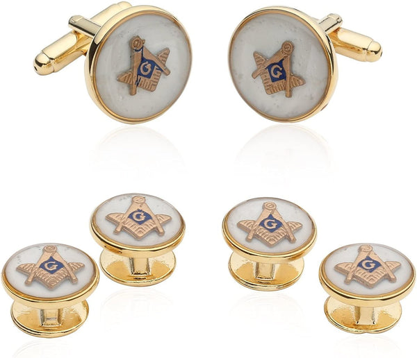 Mens White Freemason Cufflinks for Men with Shirt Studs | Masonic Tuxedo Formal