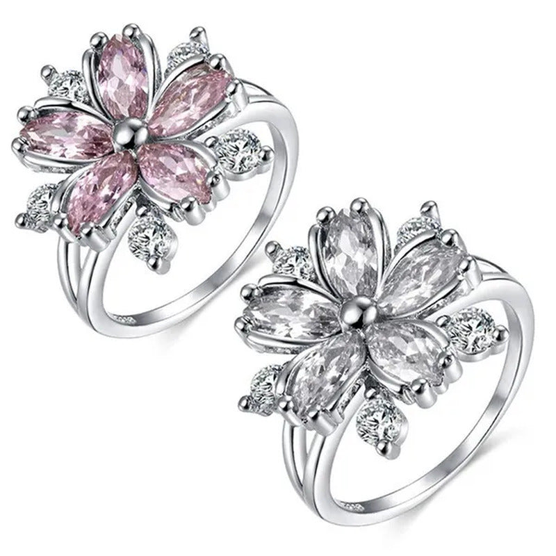 Elegant Women'S Flower Ring Luxury Pink Zircon Ring, Fashionable Flower Shape Wo