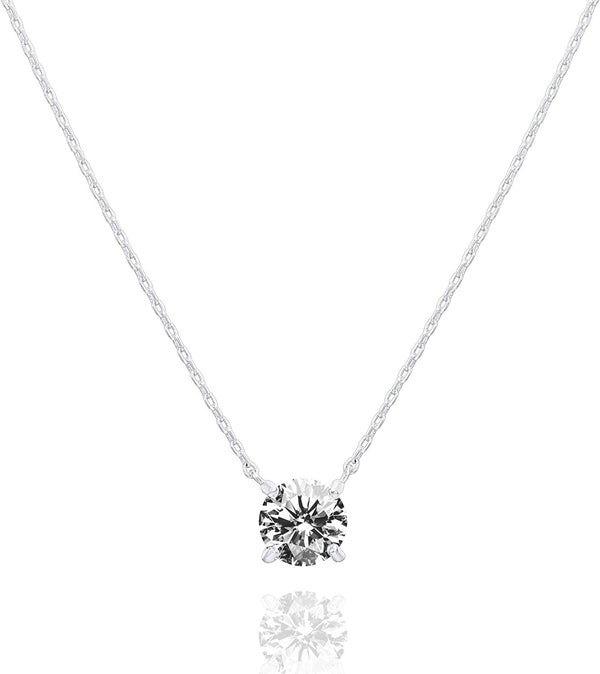 14K Gold Plated Crystal Solitaire 1.5 Carat (7.3Mm) CZ Dainty Choker Necklace |