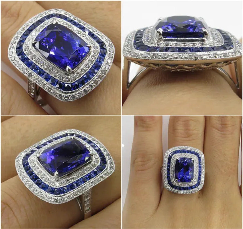 Women Wedding Jewelry 925 Sterling Silver 2.12 CT Blue Sapphire Ring