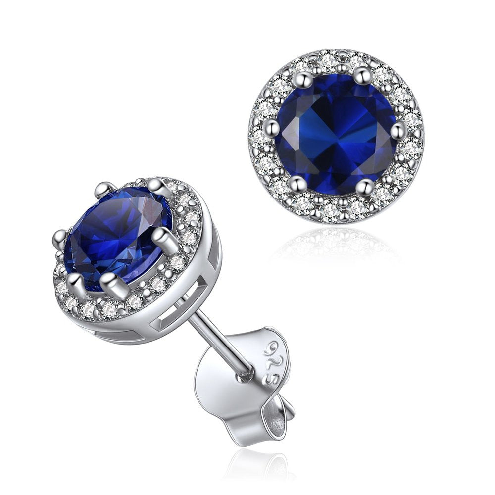 Birthstone Stud Earrings 925 Sterling Silver with Cubic Zirconia Crystal - Septe