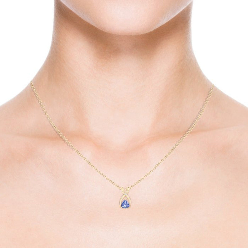 ANGARA Trillion Tanzanite Wishbone Pendant Necklace with Diamond in 14K Yellow G