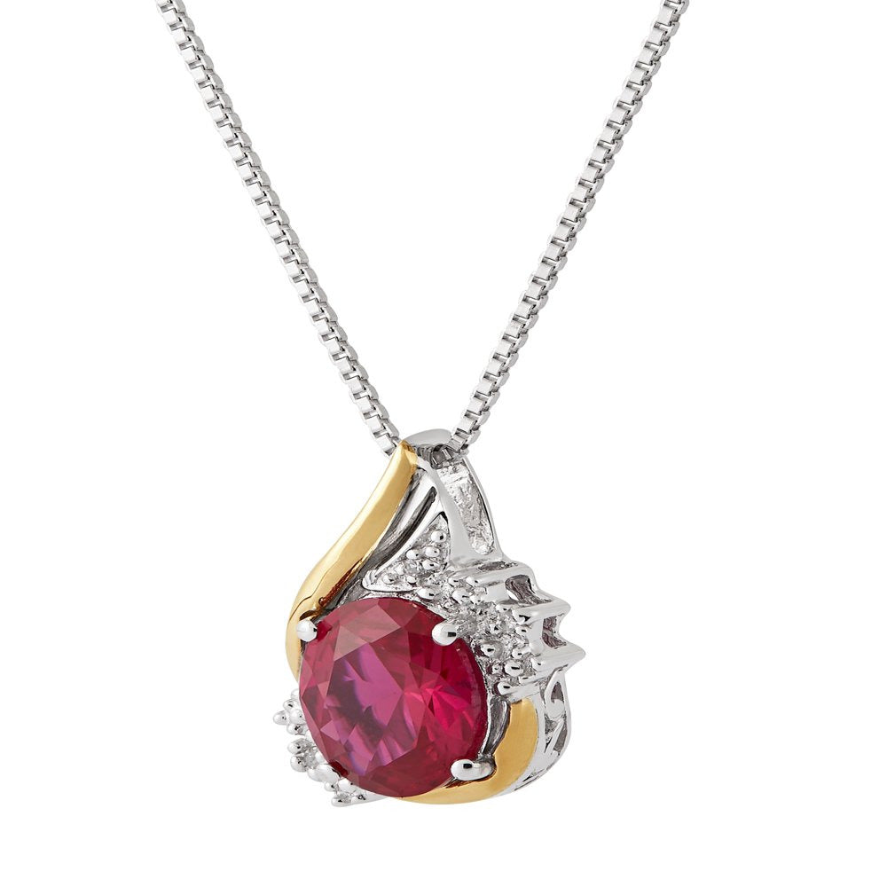 Brilliance Fine Jewelry Created Ruby and Diamond Accent Birthstone Pendant Neckl