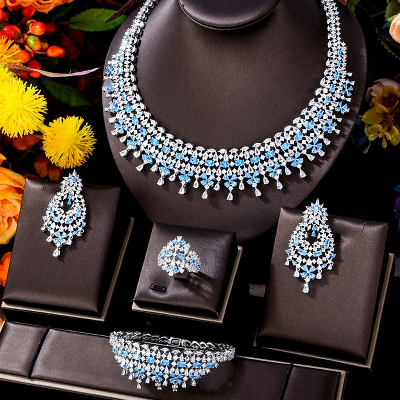 New Trendy Green Blue Mix UAE Jewelry Sets for Women Wedding Party Zircon CZ