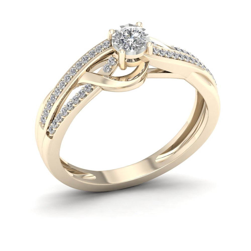 1/4Ct TDW Diamond 10K Yellow Gold Split Shank Bypass Engagement Ring