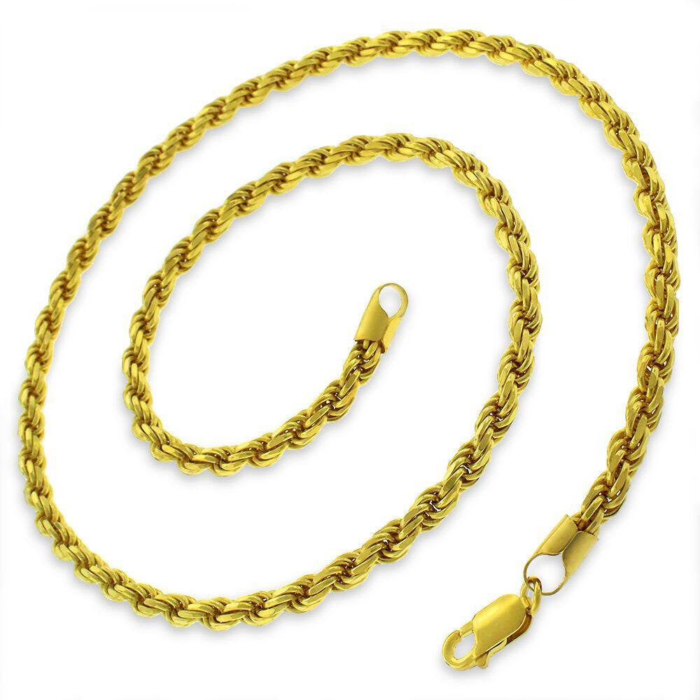 14K Gold Plated Sterling Silver Rope Diamond-Cut Link Necklace Chains 1.5MM - 5.