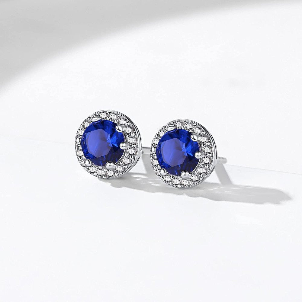 Birthstone Stud Earrings 925 Sterling Silver with Cubic Zirconia Crystal - Septe