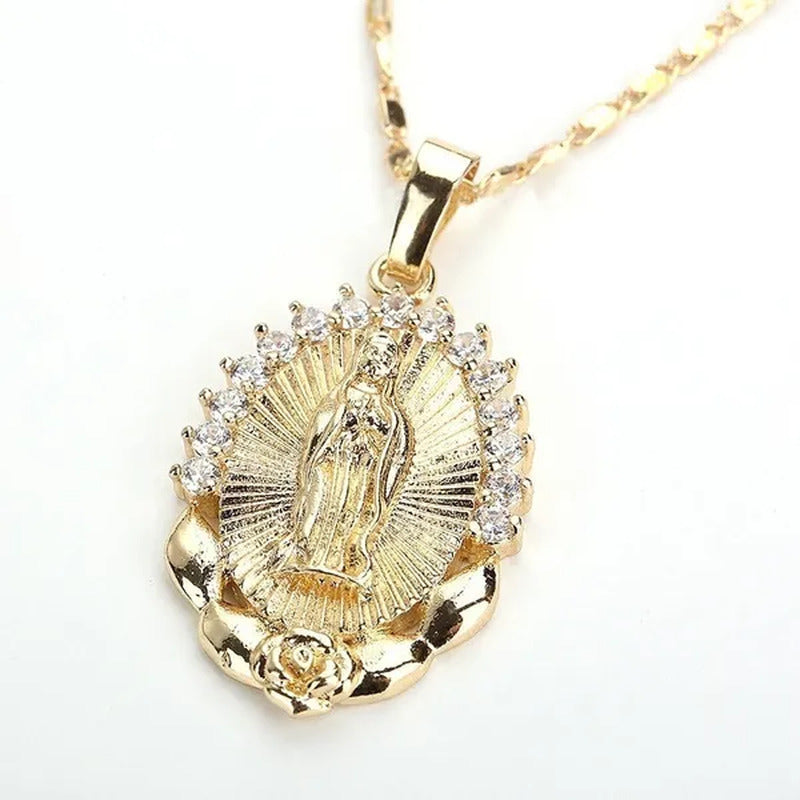 1Pc Plated Blessed Catholic Virgin Mary Pendant Necklace Fashion Crystal Rhinest