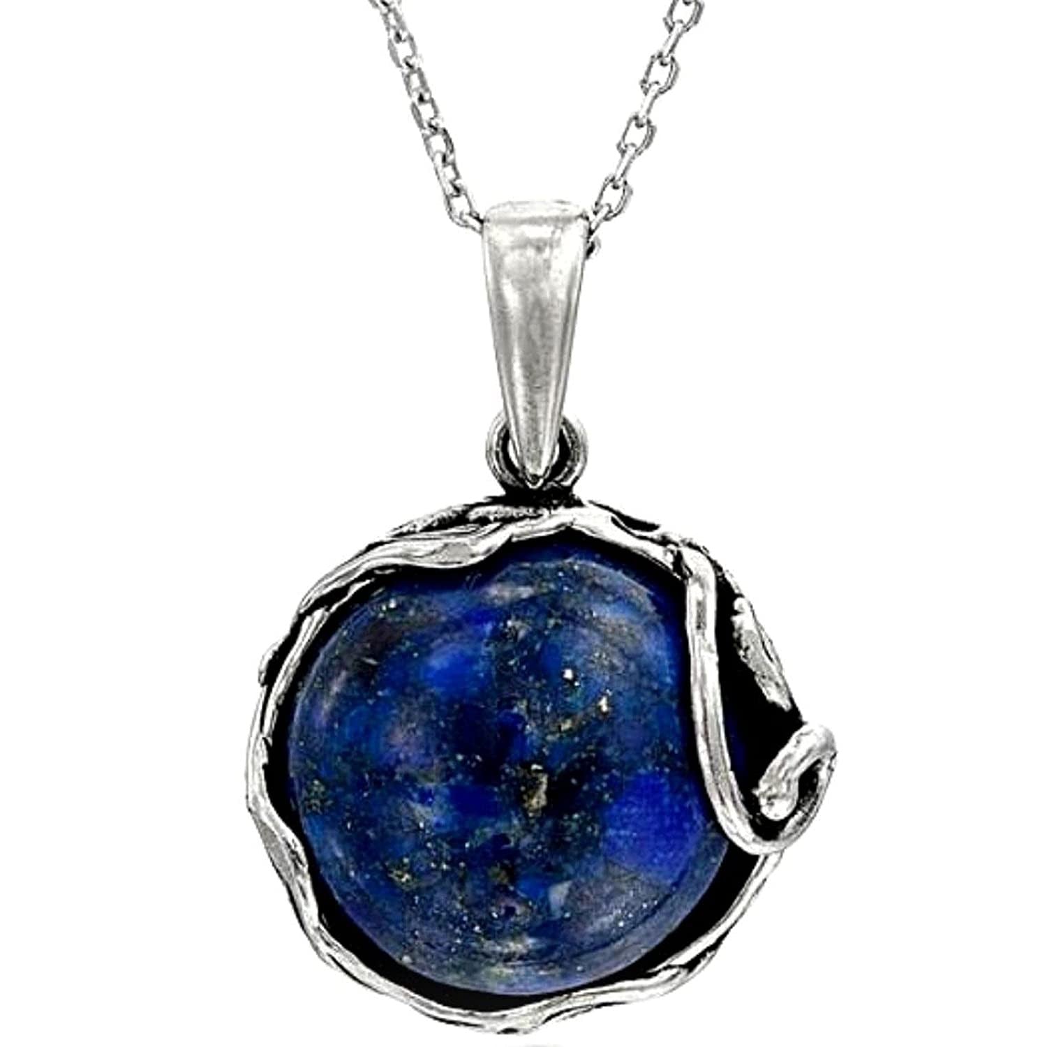 925 Sterling Silver Natural Lapis Necklace - 14Mm Blue Lapis Lazuli round Gemsto