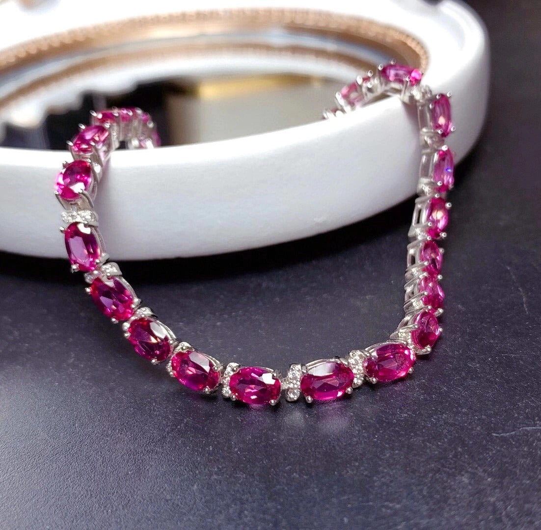 100% Natural Pink Topaz Bracelet 925 Silver Bracelet Jewelry Bracelet Ladies