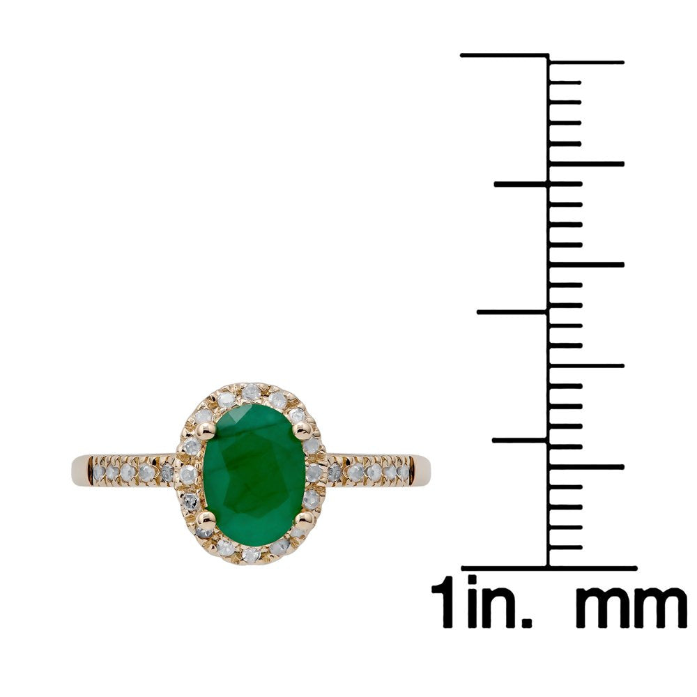 10K Yellow Gold Oval Emerald and Diamond Halo Ring