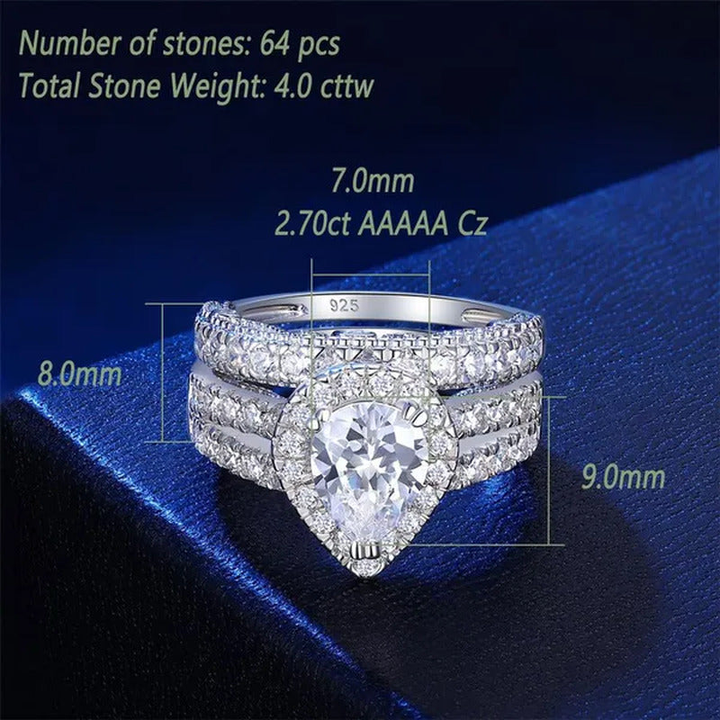 Newshe 4 Carats Wedding Teardrop Shape Engagement Ring Set for Women 925 Sterlin