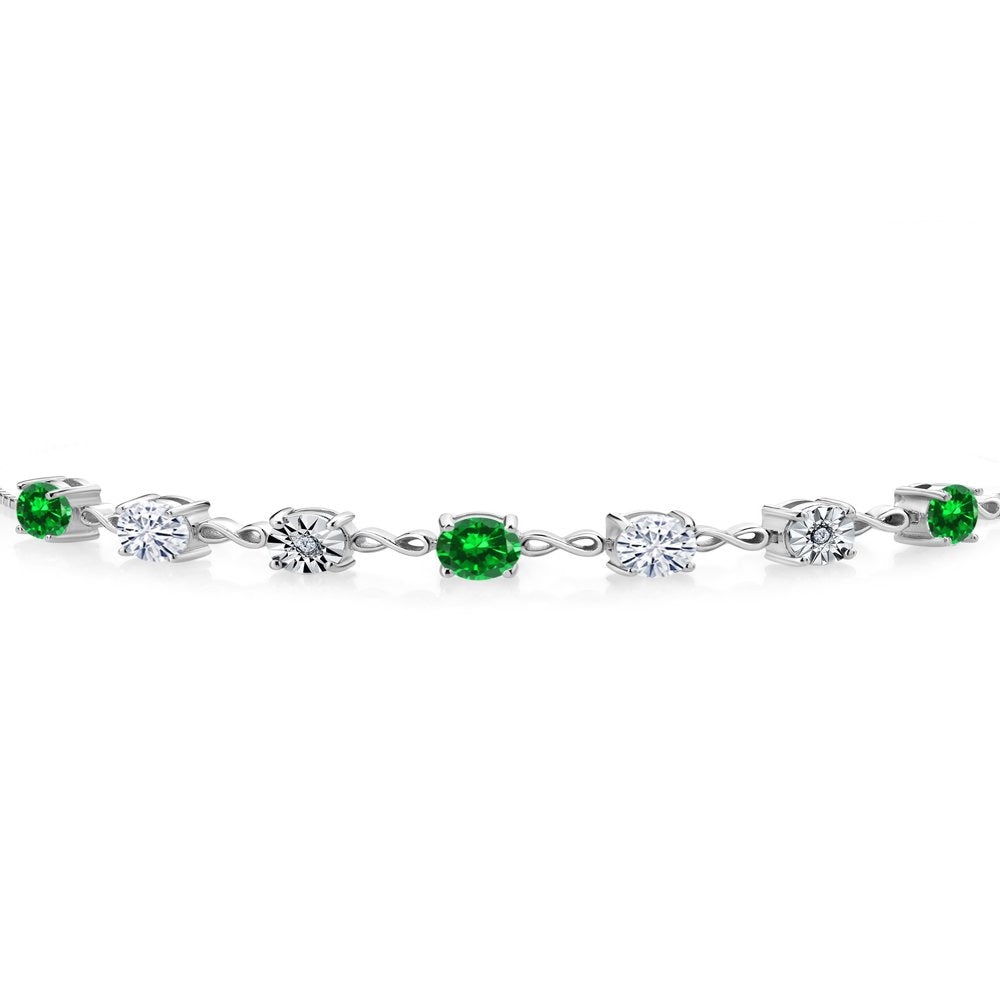 925 Sterling Silver Lab Grown Diamond Tennis Bracelet Created Emerald Created Mo