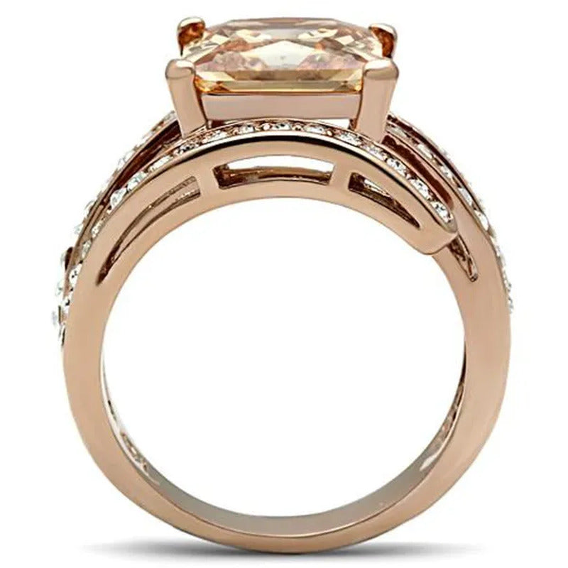 Women'S Stainless Steel 316 Rose Gold Princess Cut Champagne or Gray & Amethyst