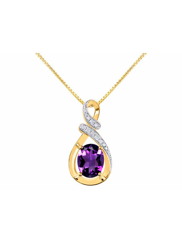 Diamond & Amethyst Pendant Necklace in 14K Yellow Gold with 18" Gold Chain - Feb