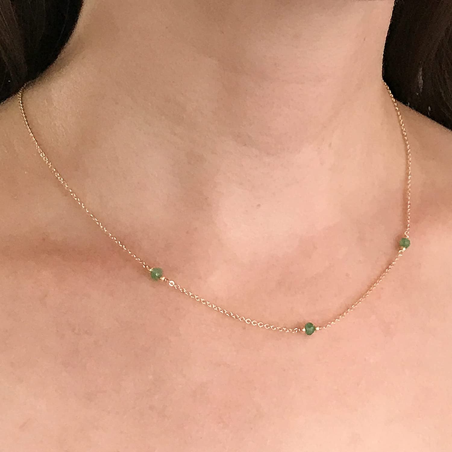 Genuine Emerald Necklace for Woman - May Birthstone Necklace - 14K Gold Filled o