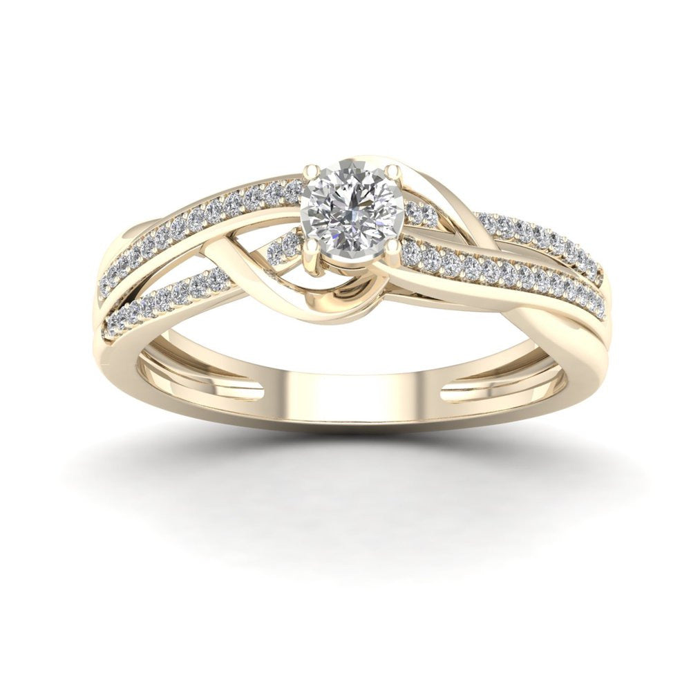 1/4Ct TDW Diamond 10K Yellow Gold Split Shank Bypass Engagement Ring