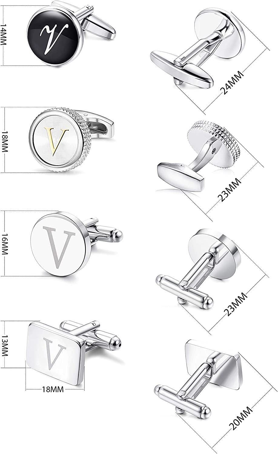 4Pairs Men'S Initial Letter Shirts Cufflinks Engraved Shirt Cufflink Alphabet Se