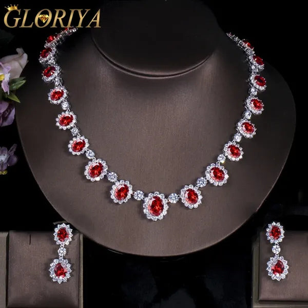 Gloriya Elegant Ruby Red Zirconia and White CZ Diamond Paved Setting Flower Pend