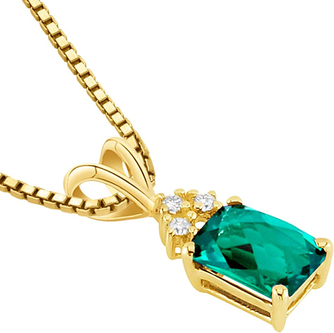 Created Emerald with Genuine Diamond Pendant in 14 Karat Yellow Gold, Elegant So