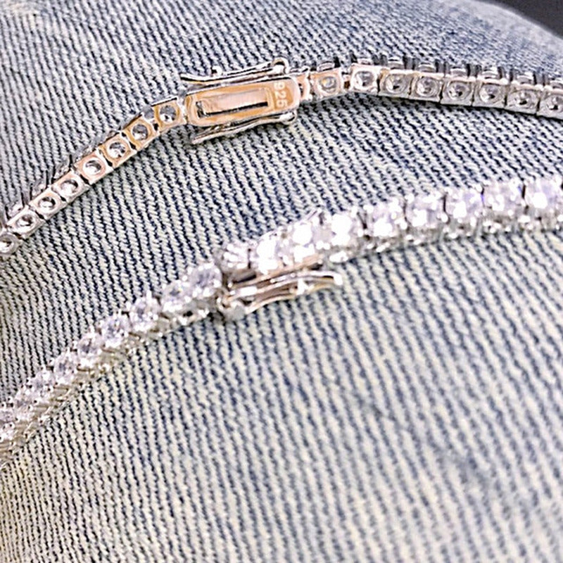 100% 925 Sterling Silver Full 3Mm/4Mm Luxury High Carbon Diamond Tennis Chains