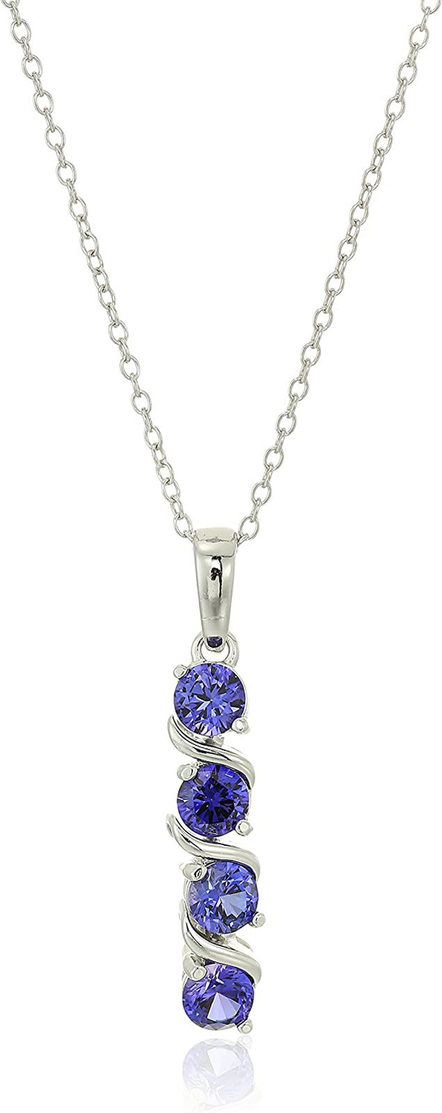 Sterling Silver 4-Stone Genuine or Created Gemstone Pendant Necklace (4Mm), 18”