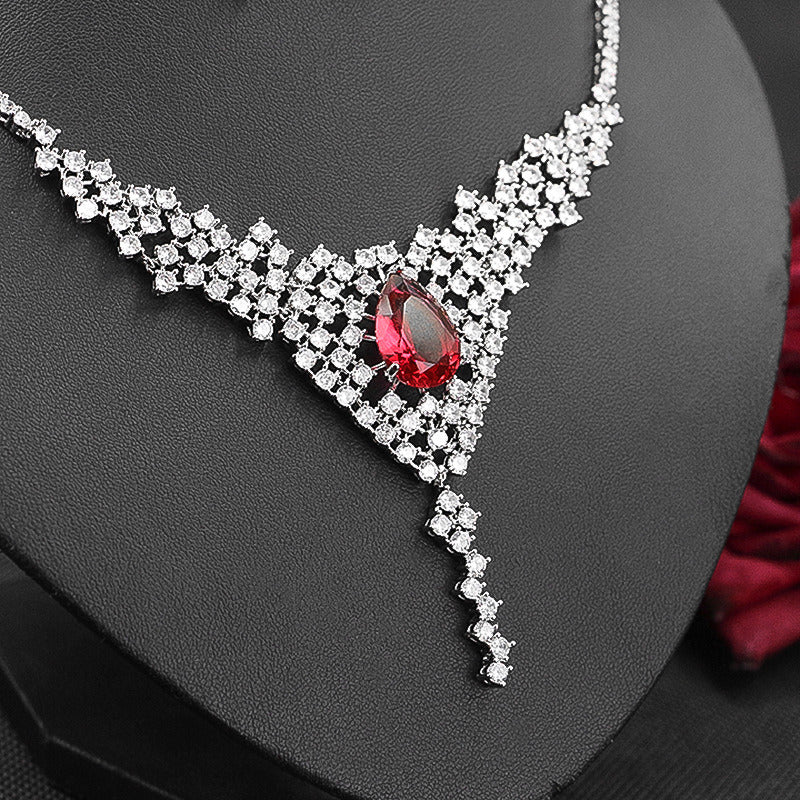 Fashion Crystal Diamond Necklace and Earring Two-Piece Set Female Elegant Clavic