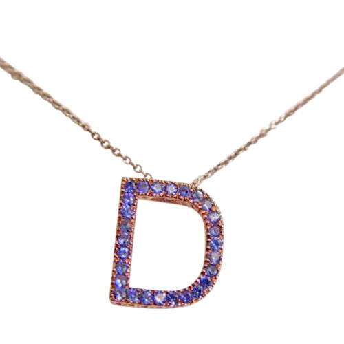 27 ROUND CUT BLUE SAPPHIRES LETTER D INITIAL PENDANT