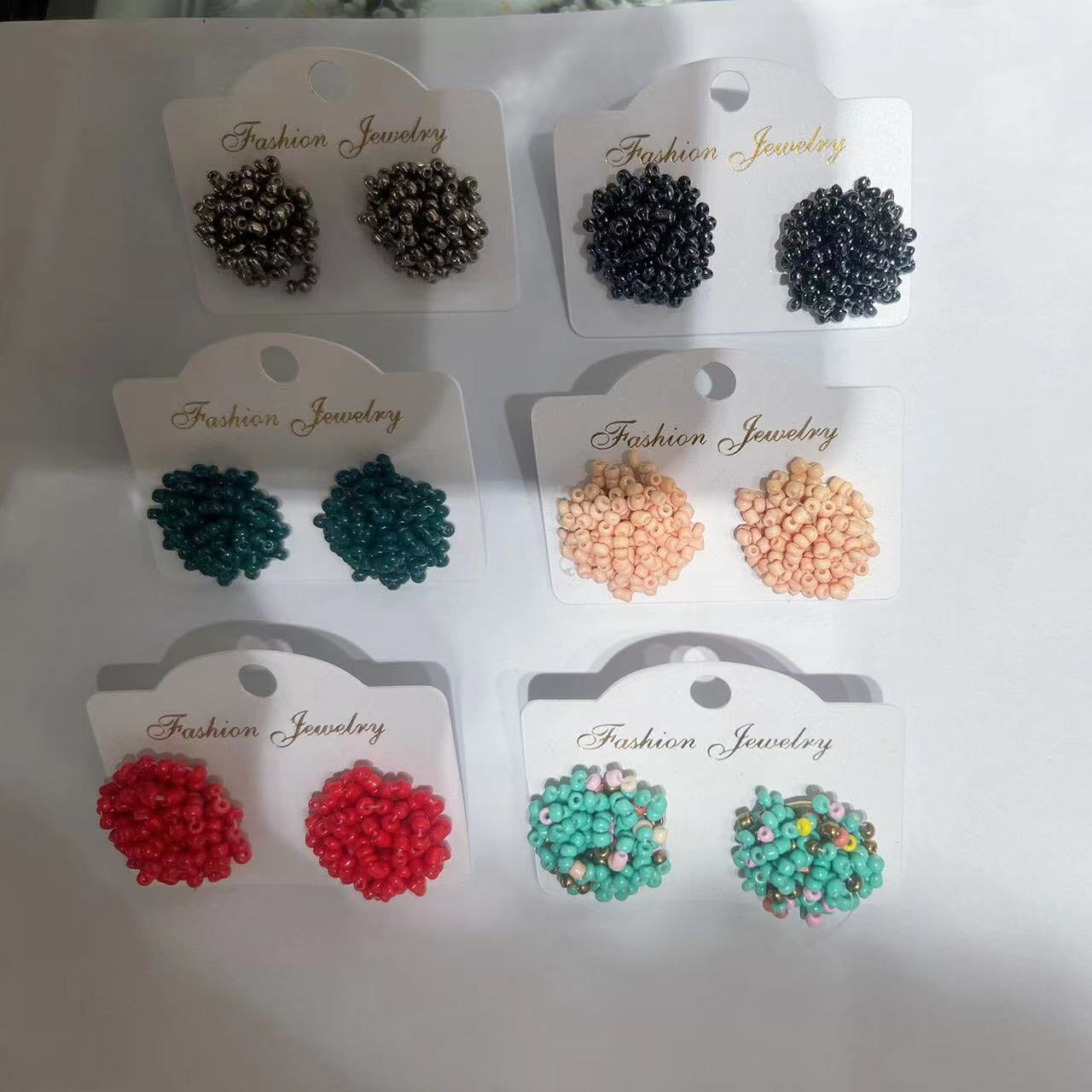 18Mm Bohemia Seed Beads Stud Earrings for Women Handmade Multicolor Beaded