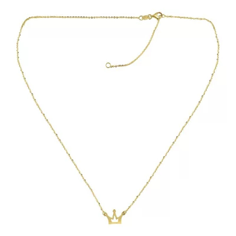 14K Yellow Gold Crown Charm Necklace, 16-18"