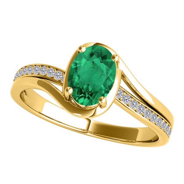 Mauli Jewels Engagement Rings for Women 0.95 Carat Oval Shape Emerald & round Wh