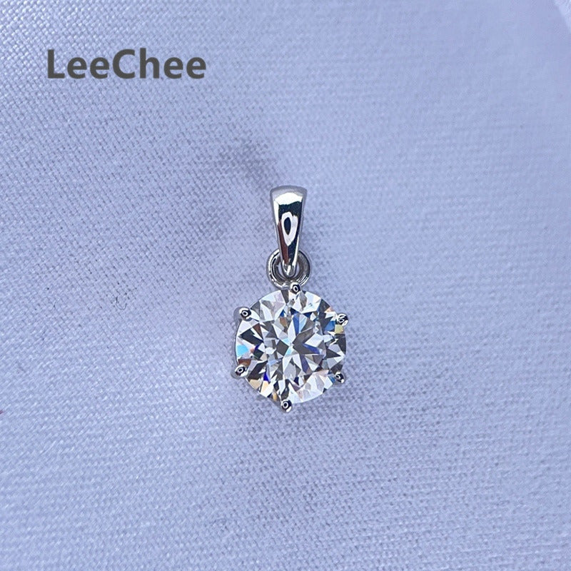 Real 18K White Gold Pendant 1CT Moissanite Necklace 6.5MM VVS Lab Diamond Rose