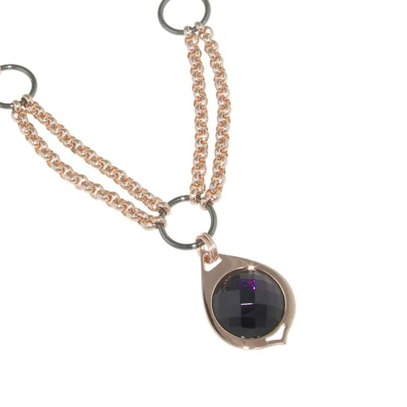 18K Rose Gold Plated Ring Link Necklace with Faceted Amethyst