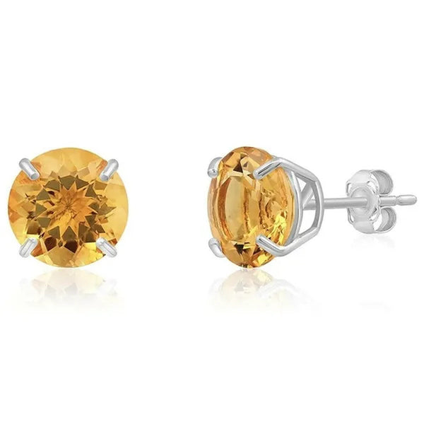 Women?S 925 Sterling Silver round Cut Citrine Stud Earrings 2.00 CTTW