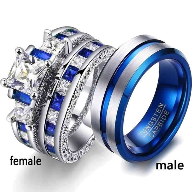 NEW Fashion Couple Rings His Hers - 8MM Men'S 316L Blue Stainless Steel Titanium