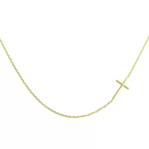 14K Gold 18" Sideways Cross Necklace