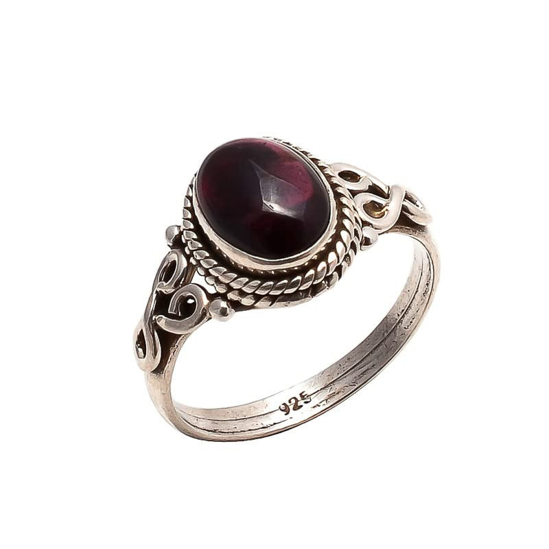 Garnet Ring 925 Sterling Silver Statement Ring for Women - Size 8 - Stone Gemsto