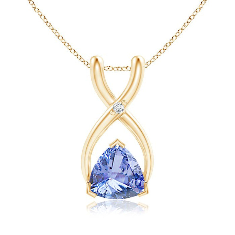 ANGARA Trillion Tanzanite Wishbone Pendant Necklace with Diamond in 14K Yellow G