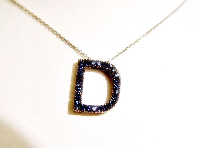 27 ROUND CUT BLUE SAPPHIRES LETTER D INITIAL PENDANT