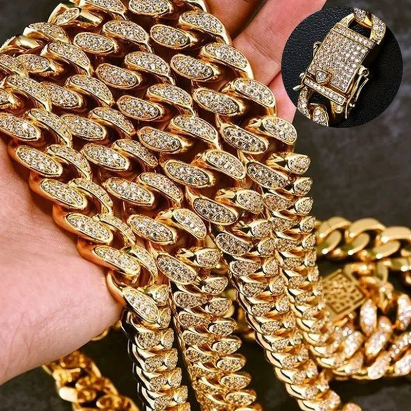 2019 Men'S Hip Hop Iced Out Bling Diamond Necklace or Bracelet 24K Gold Fashion