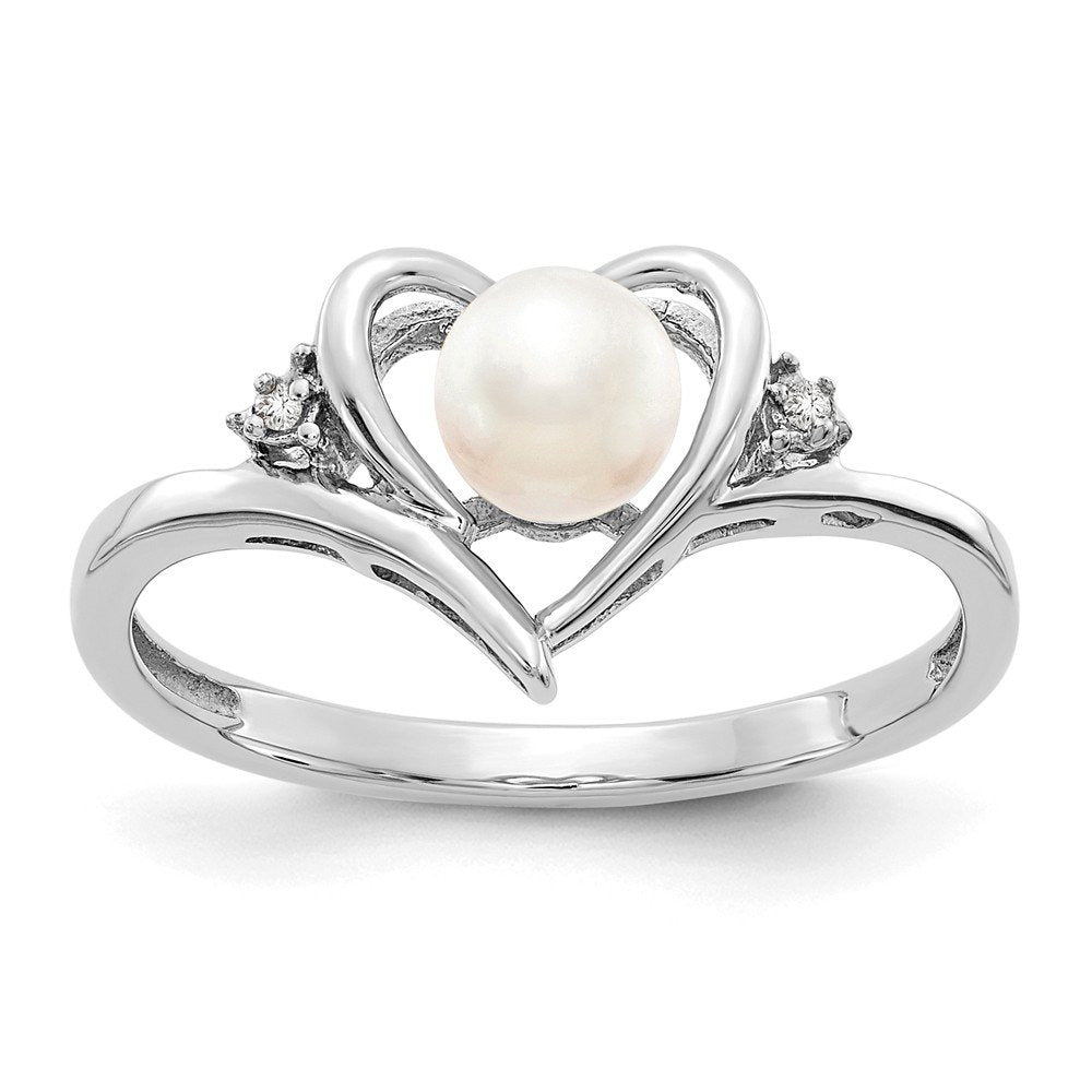 Solid 14K White Gold Genuine Freshwater Cultured Pearl Diamond Engagement Ring S