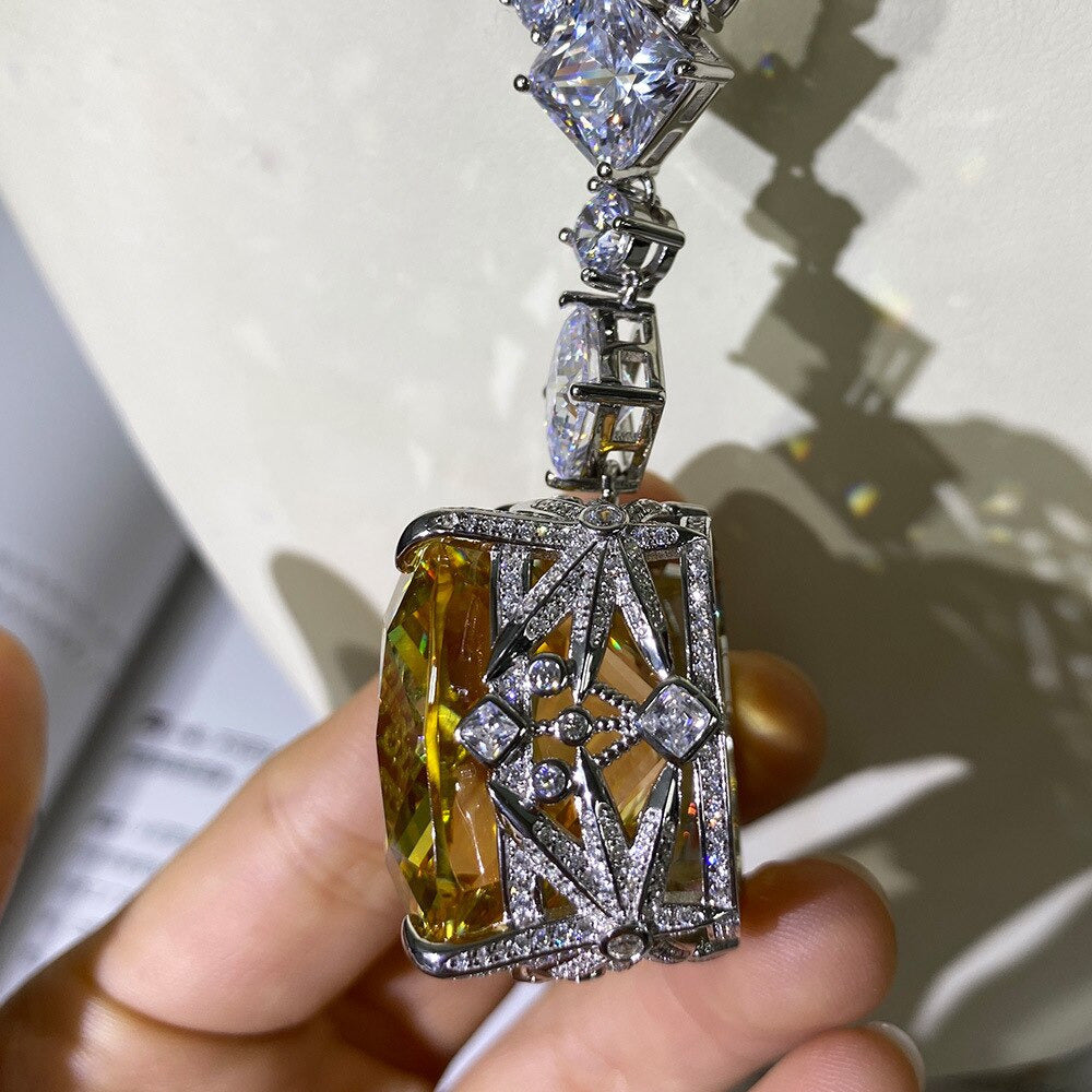 100% 925 Sterling Silver Created Moissanite Citrine Gemstone Wedding Cocktail